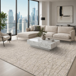 Custom Wavelength Chrome, 58% Polysilk/42% Royaltron Polypropylene Area Rug
